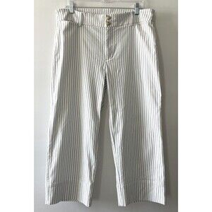 Chico's Women's Cropped Straight Leg Pants White Blue Stripe Size 2.5P, 14P -C